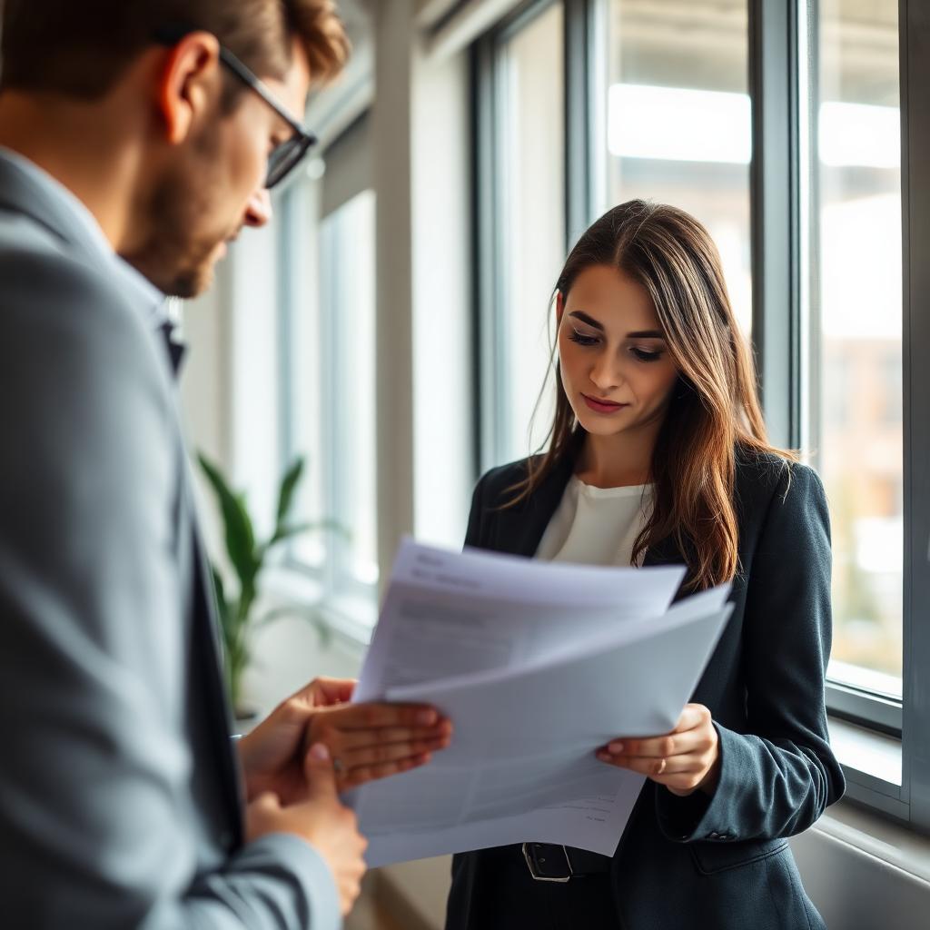 Lawyer reviewing documents with a colleague